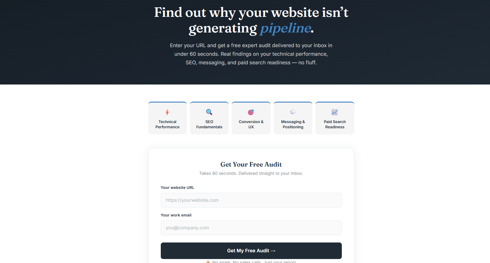 Screenshot of the North Point Marketing website audit application